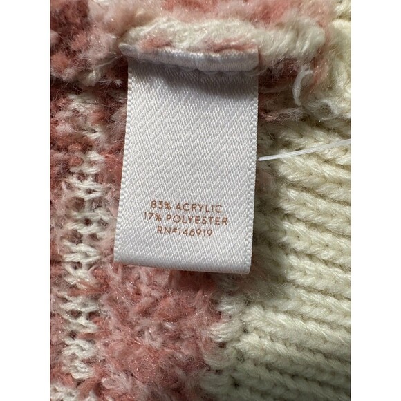 LC Lauren Conrad Women's XL Pink White Fuzzy Knit Button Cardigan Sweater Cozy - Picture 8 of 10